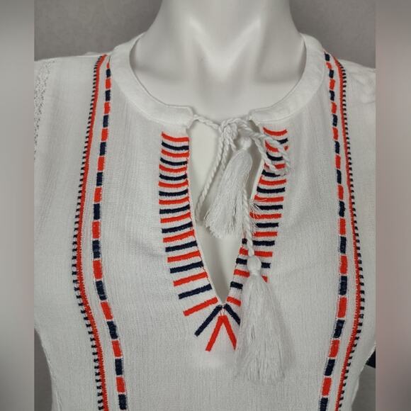 Lucky Brand White Boho Peasant Embroidered Blouse Size Small - Picture 12 of 14